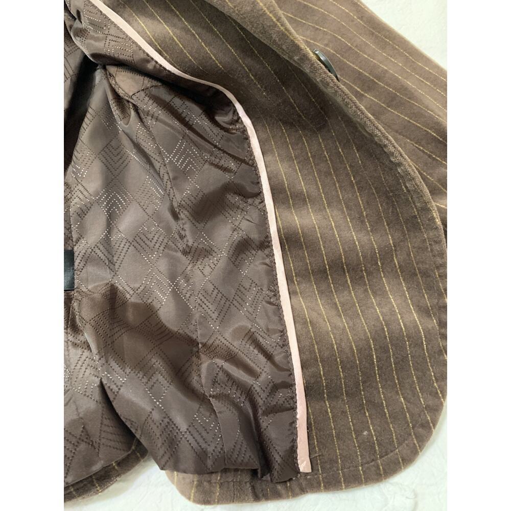 The limited Women's Blazer Brown Pinstripe Velvet Size 2 Single Breasted Y2K - Picture 10 of 10
